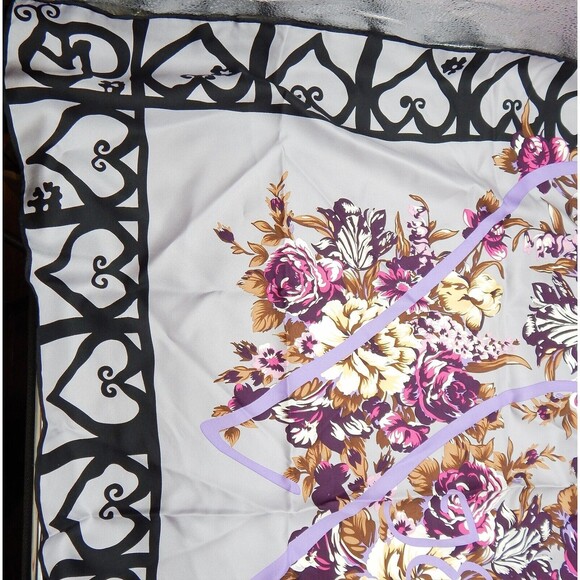 Hermes Scarf Heart Border Floral Print JEKBIR Lettering Grey Violet - Picture 5 of 16